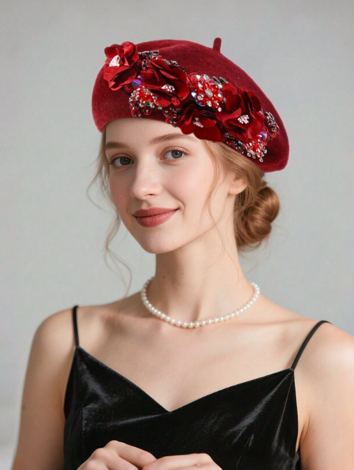 Béret élégant en laine orné de sequins - La boutique son altesse