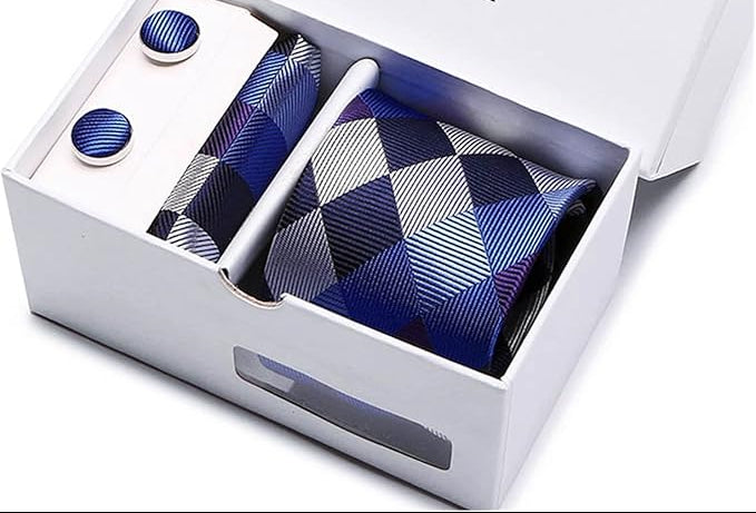 Coffret Cravate+ Boutons de manchette +Mouchoir de poche pour hommes