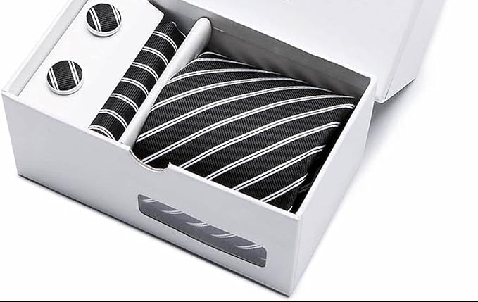 Coffret Cravate+ Boutons de manchette +Mouchoir de poche pour hommes