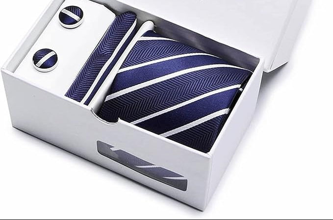 Coffret Cravate+ Boutons de manchette +Mouchoir de poche pour hommes