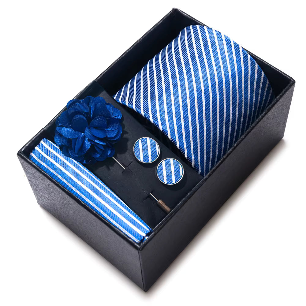 Coffret Cravate+ Boutons de manchette +Mouchoir de poche pour hommes