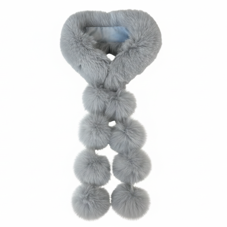 Longue Echarpe fourrure et  pompons