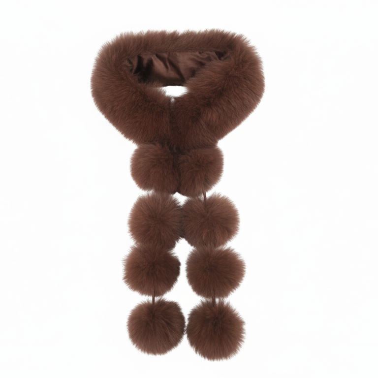 Longue Echarpe fourrure et  pompons