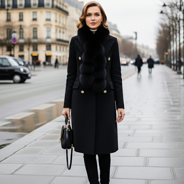 Longue Echarpe fourrure et  pompons