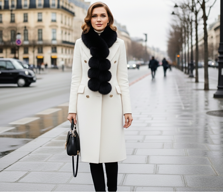 Longue Echarpe fourrure et  pompons