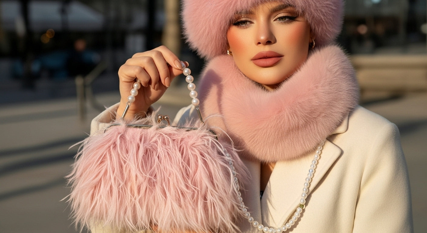 Ensemble Sac-Echarpe-Bonnet en fausse fourrure