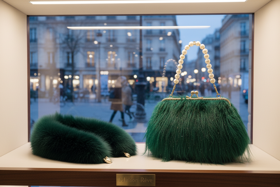 Ensemble Sac-Echarpe-Bonnet en fausse fourrure