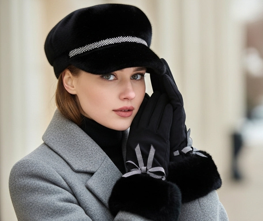 Gants strass et fourrure